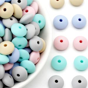 귀여운 아이디어 20Pcs 실리콘 구슬 12MM 렌즈 콩 구슬 DIY 아기 젖꼭지 체인 펜던트 BPA 무료 DIY Chewable 다채로운 Teether 구슬