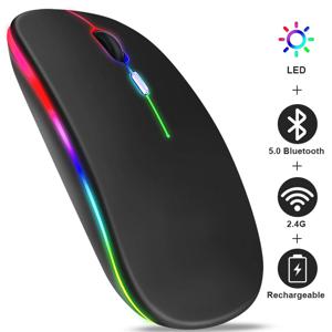 컴퓨터 노트북 태블릿 PC Macbook 게임용 마우스 게이머 용 2.4GHz USB RGB 1600DPI 마우스가 장착 된 충전식 Bluetooth 무선 마우스