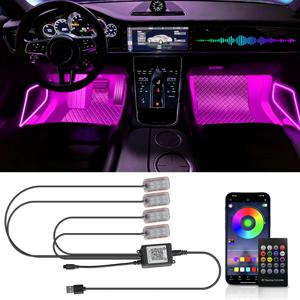 자동차 Led 발 주변 USB 담배 라이터 백라이트 음악 제어 App RGB 자동 인테리어 장식 분위기 조명