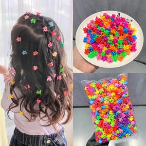 50pcs Girs 귀여운 다채로운 꽃 스타 크라운 작은 머리 발톱 사랑스러운 머리 장식 발톱 클립 머리핀 아이 달콤한 헤어 액세서리