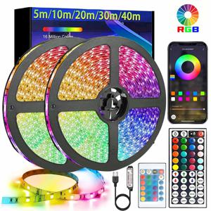 LED 5050 라이트 스트립 5M 10M 20M 40M RGB TV 배경 조명 블루투스 컨트롤 USB 게임룸 가족 파티 장식 조명 스트립