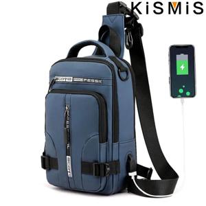 KISMIS 남성용 다기능 메신저 백 숄더 천 가슴 가방 크로스바디 캐주얼 남성 USB 충전 핸드백