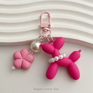 꽃 아크릴 풍선 개 만화 귀여운 열쇠 고리 열쇠 고리 여성 남성 새로운 블링 귀여운 애완 동물 가방 자동차 홀더 Airpods 상자 친구 선물