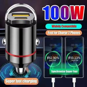100W USB 차량용 충전기 듀얼 포트 고속 충전 차량용 휴대폰 충전 어댑터 (아이폰, 삼성, 샤오미 타입 C 차량용 시거잭)