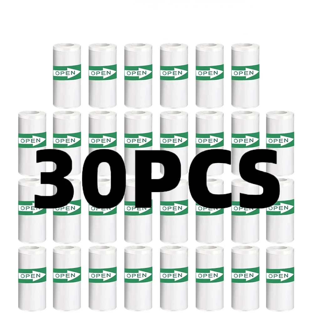 30 롤 57*25mm 감열지 흰색 스티커 카메라 인스턴트 인쇄 어린이 카메라 인쇄 용지 교체 액세서리 부품