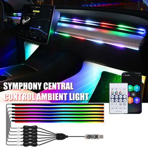KEVANLY 자동차 주변 조명 10 in 1 Footwell 범용 RGB 분위기 램프 Tesla Model 3 Y S X 용 USB APP 원격 시가 라이터