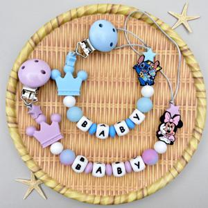사용자 정의 영어 러시아 이름 아기 만화 실리콘 빛나는 구슬 펜던트 젖꼭지 클립 체인 홀더 Teether 아기 Kawaii 장난감