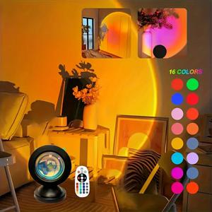 1개 생생한 일몰 프로젝션 조명 - 16색 스펙트럼, USB 원격 제어, 동적 색상 변경 LED 조명 - 따뜻한 집 만들기