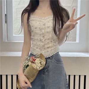 단색 캐주얼 홀터넥 민소매 스위트 조끼 속옷을 감싸는 아름다운 뒷면이 돋보이는 프렌치 레이스 섹시한 꽃무늬 조끼