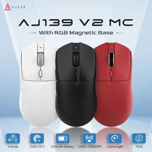 AJAZZ AJ139 V2 MC PAW3311 RGB 자기 충전 베이스가 있는 무선 게임용 마우스 24000DPI Bluetooth/유선 마우스, PC 게이머