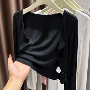 블랙 모달 자외선 차단 가디건 여성 여름 아우터 스트랩 아이스 실크 에어컨 룸 아우터 니트 스웨터 코트