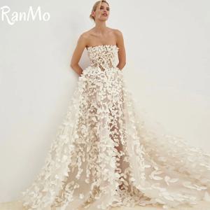Ranmo 우아한 라인 웨딩 드레스 여성을위한 3D 꽃 Strapless 민소매 레이스 백리스 신부 가운 vestidos de novias 2025