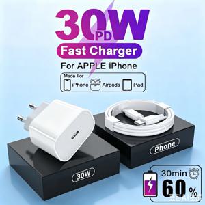 애플 정품 30W 타입 C 고속 충전기 아이폰 16 15 14 13 12 11 Pro Max Mini X XS XR 8 Plus 고속 충전 케이블