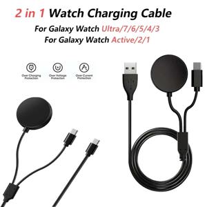 삼성 갤럭시 워치 7/6/5/5 Pro USB-C 스마트워치 및 스마트폰용 2-in-1 충전기 교체용 충전 베이스 케이블