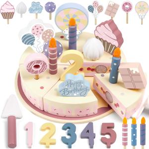 나무 어린이 주방 장난감 시뮬레이션 생일 케이크 장난감 척 놀이 절단 음식 게임 어린이 역할 놀이 소년 소녀를위한 장난감 선물