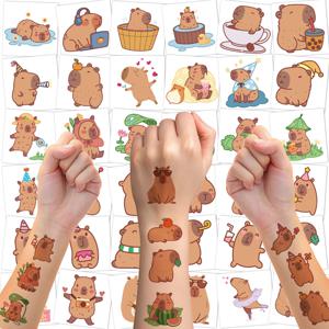 Capybara 임시 문신 스티커 - Capybara 생일 파티 장식 호의 용품 귀여운 동물 문신 스티커 선물 Ca
