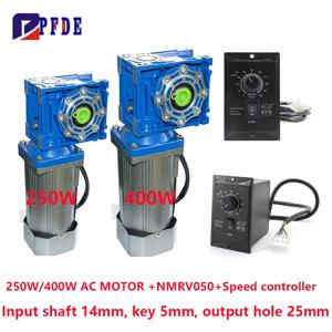 250w 400w AC 가변 속도 감속 모터 + 터빈 웜 기어 박스 NMRV050 속도 컨트롤러 CW CCW 출력 구멍 25mm AC220V