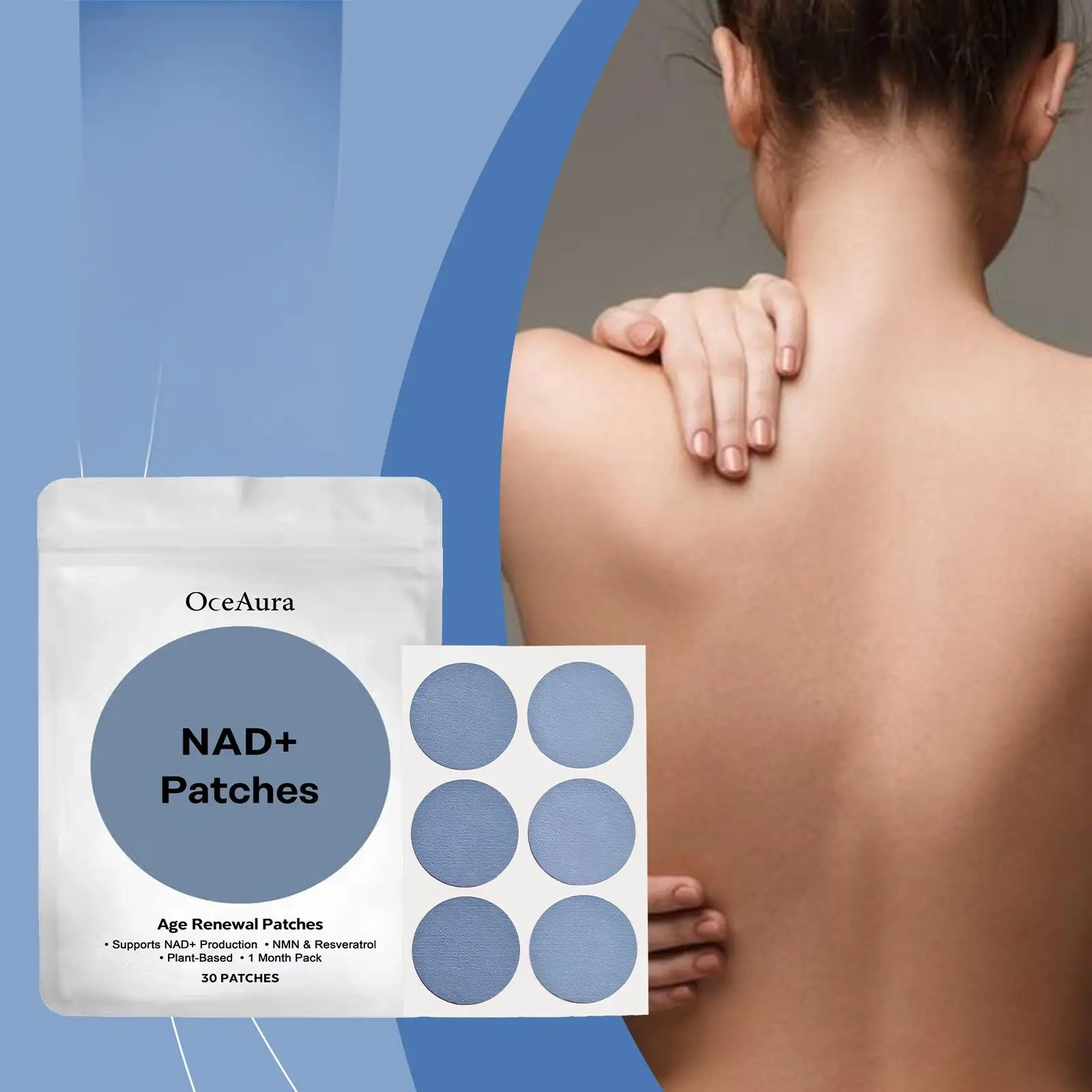 OceAura NAD+ 에너지 부스트 패치는 집중력 및 세포 재생을 향상시킵니다. 활력 회춘 패치를 위한 면역 지원 보충제
