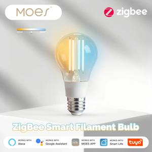 MOES ZigBee 스마트 LED 에디슨 전구 7W E27, 밝기 조절 가능, Alexa 및 Google 홈과 호환, 음성 제어, 빈티지 필라멘트 조명