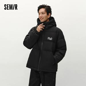 세미르 다운 재킷 남성용 겨울 80% 다운 충전 루즈 후드 아우터웨어 텍스처드 스트리트 트렌디 레터 프린트 탑 남성 의류