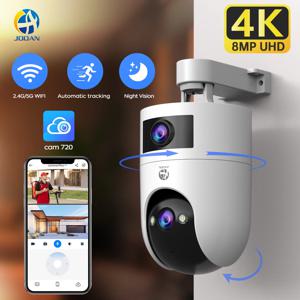 Jooan 4K 8MP 듀얼 렌즈 듀얼 스크린 IP 카메라 와이파이 야외 PTZ 카메라 AI 자동 추적 CCTV 카메라 오디오 비디오 감시