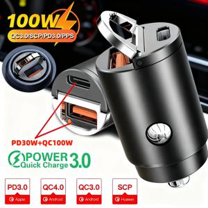 66W/100W/200W PD QC 풀링형 고속 충전 차량용 충전기 USB C 차량용 휴대폰 충전 어댑터 (아이폰 13 12 샤오미 삼성 화웨이 호환)