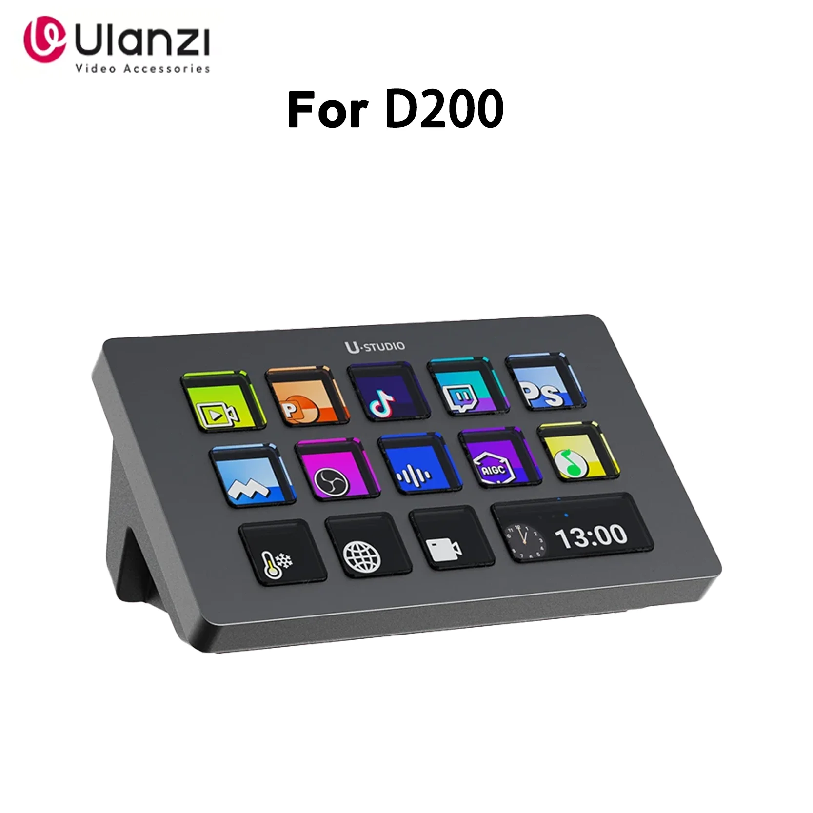 오리지널 울란지 D200 스트림 덱, 13개의 맞춤형 LCD 키, 드래그 앤 드롭 기능, 라이브 스트리밍 및 콘텐츠 제작에 이상적