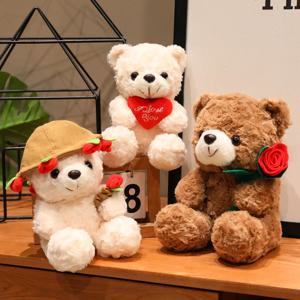 15/25cm 앉아있는 만화 곰 인형 발렌타인데이 장미 동물 인형 사랑을 말하는 빨간 하트를 들고 있는 여자친구 선물
