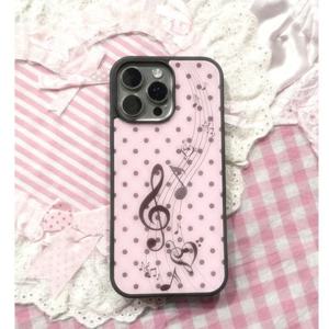 핑크 브라운 물방울 무늬 소녀 하트 음악 노트 폰 케이스 (아이폰 17 16 15 14 13 12 11 Pro XR Max 8 7 Plus Y2K 커버)