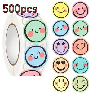 500개 다채로운 원형 얼굴 스티커 - 파스텔 그라데이션 표현, 스크랩북, 저널용 자체 접착식 무광택 라벨
