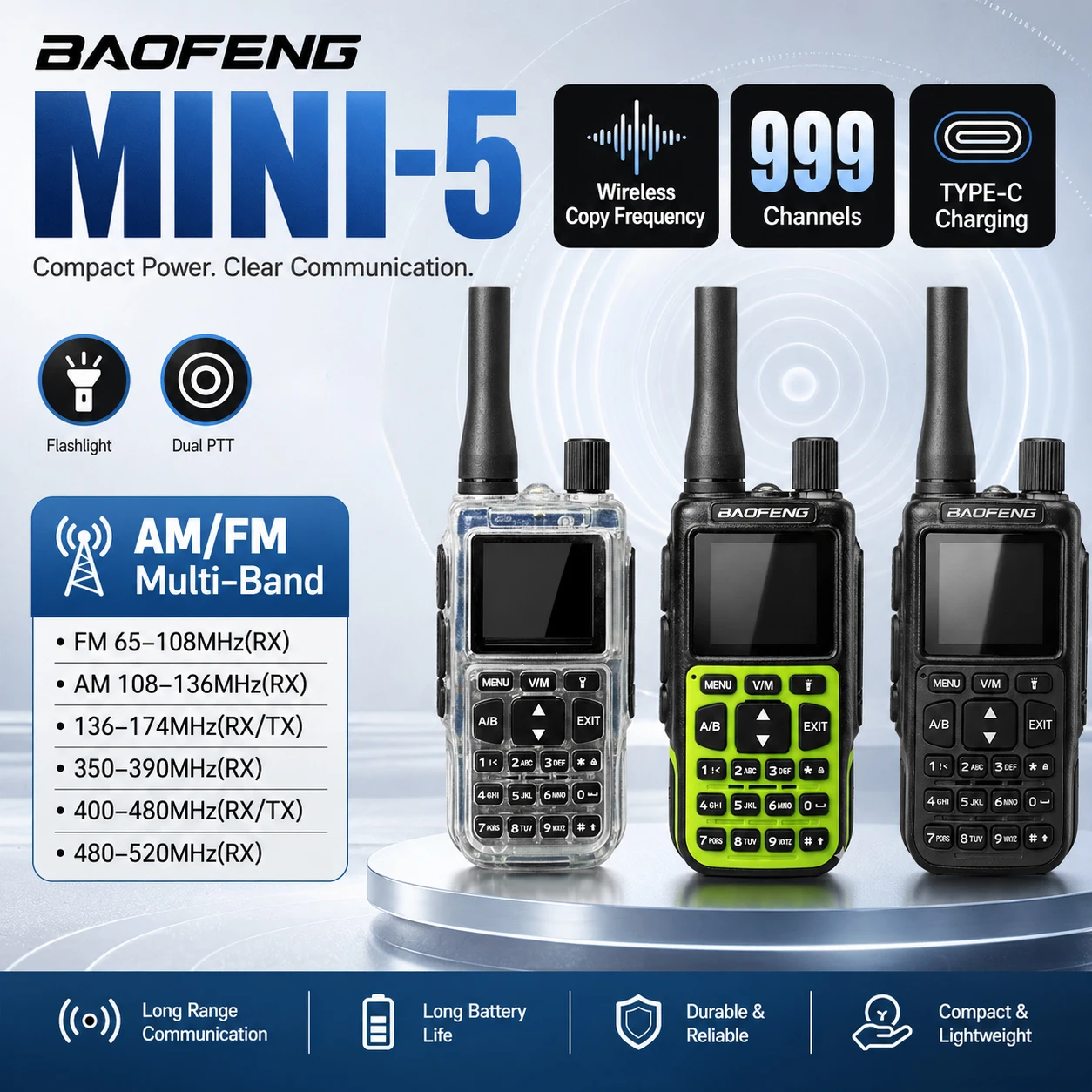 1/2PCS BAOFENG MINI-5 워키 토키 업그레이드 UV-5R 미니 2200mAh 배터리 Luetooth 프로그래밍 UHF/VHF 듀얼 PTT 캠프용 햄 라디오