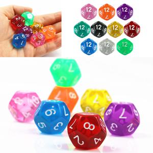 10개/세트 다면체 12면체 주사위 투명 D12 주사위 DND TRPG 테이블 게임 엔터테인먼트 용품