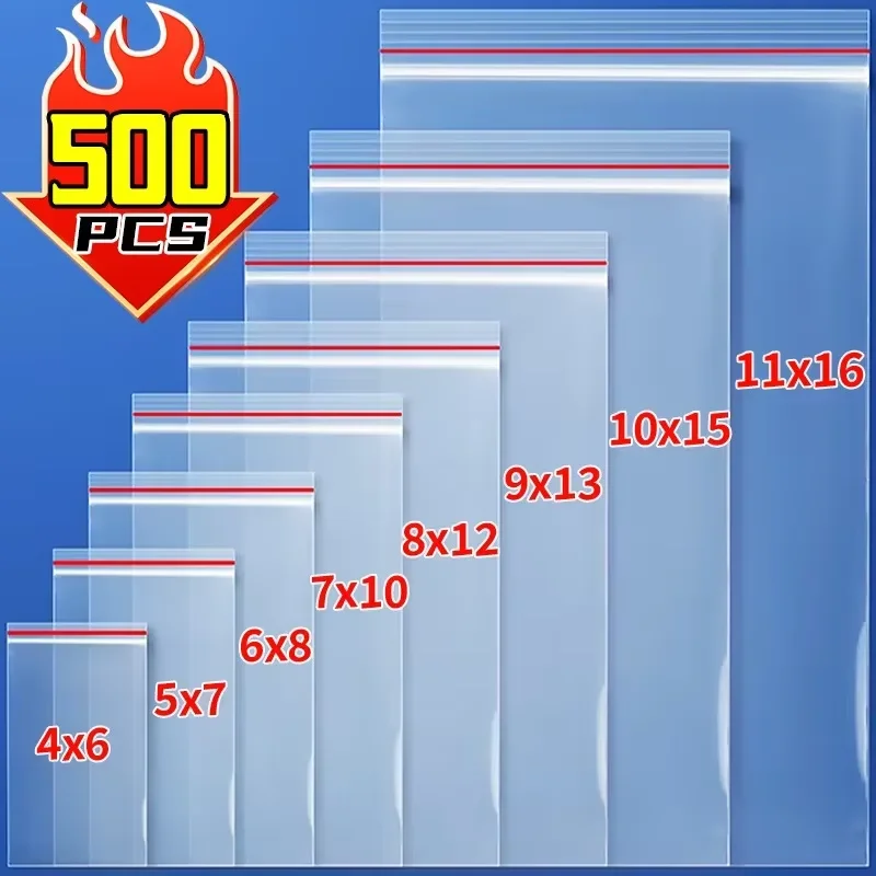 500/100pcs 셀프 씰링 가방 보석 식품 알약을위한 플라스틱 보관 가방 투명 지퍼 보관 가방 패키지 파우치 도매