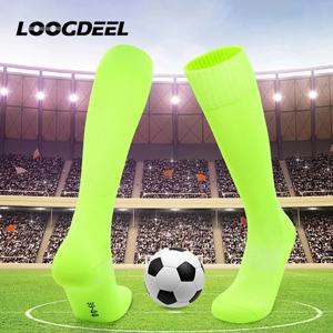 Loogdeel 어린이 전문 스포츠 양말 솔리드 컬러 성인 하이 탑 축구 양말 땀 흡수 통기성 긴 양말 미끄럼 방지