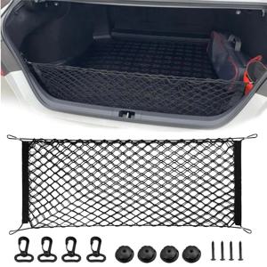 자동차 트렁크 후방 화물 네트 나일론 메쉬 탄성 수납망 90x30CM/40x110CM 플라스틱 후크 포켓 4개 포함