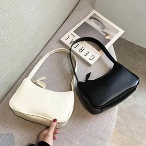 1pc 레트로 소프트 PU 가죽 여성 어깨 겨드랑이 가방 캐주얼 솔리드 컬러 작은 탑 핸들 핸드백 숙녀 패션 숄더 백