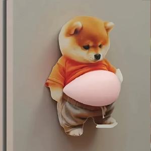 귀여운 통통한 시바 이누 3D 시바 이누 스티커 개 배 스티커 짜낼 수 있는 실리콘 자가 접착 부드러운 핑크 배경