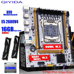 QIYIDA X99 마더보드 LGA2011-3 세트 키트 제온 E5 2680 V4 CPU 프로세서 16GB=2*8Gb DDR4 RAM 메모리 NVME M.2 M-ATX SATA3.0 X99 K9S