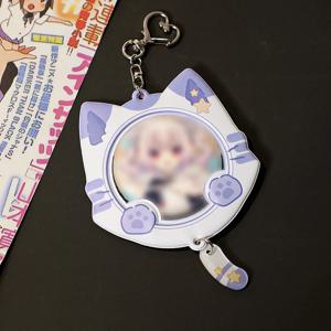고양이 귀 PVC 배지 보호 홀더 케이스 (이타백 디스플레이 장식용, 애니메이션 키체인 컬렉션 액세서리, 참 포함)