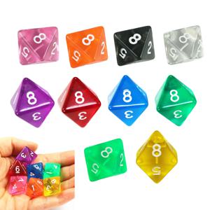 10Pcs D8 투명 컬러 주사위 세트, 역할 놀이 보드 게임용 플라스틱 8면-게임 액세서리
