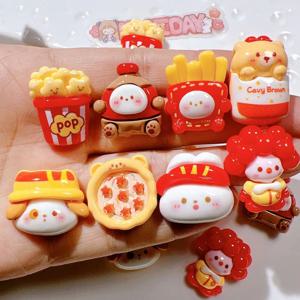 10Pcs 만화 피자 토끼 튀김 플랫 백 수지 카보 숑 스크랩북 전화 액세서리 DIY 가짜 음식 공예 용품 장식