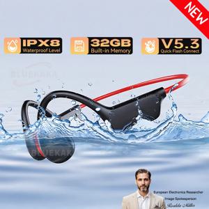 새로운 True Bone Conduction IPX8 방수 수영용 헤드폰 무선 이어폰 Bluetooth 5.3 스포츠 32GB MP3 HiFi 스테레오 헤드셋 MP3 마이크 포함 Runnin X7 이어버드용