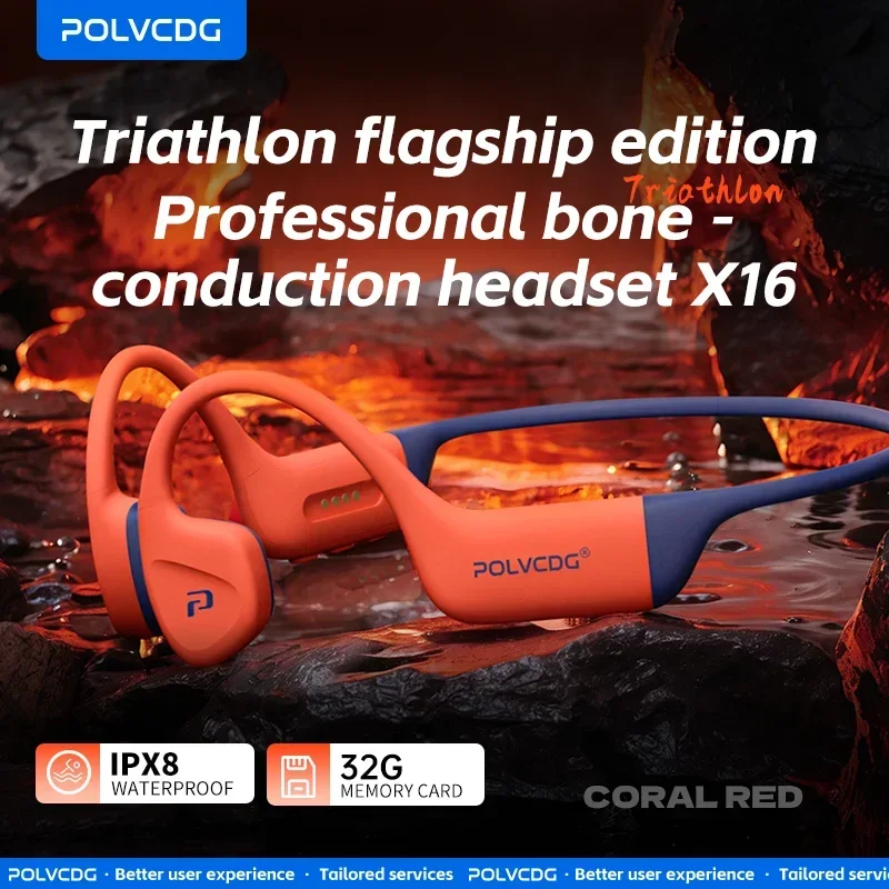 POLVCDG 골전도 수영 이어폰 IPX8 방수 32GB 메모리 블루투스 5.4 실리콘 소재 2025 신제품 x16