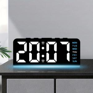 1개 디지털 LED 알람 시계 날짜 표시 듀얼 알람 스누즈 기능 야간 조명 12H 24H 모드 침실 책상용