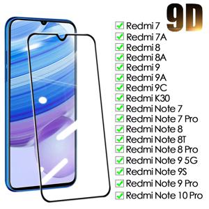 Xiaomi Redmi Note 7 8 8T 9 9S 10 Pro 강화 스크린 보호기 7A 8A 9A 9C 안전 필름 용 9D 보호 유리