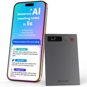 AI 음성 녹음기 NEWYES Ailog 음성 녹음 장치 앱 제어 지원, 받아쓰기, 요약 기능, 64GB 메모리, 스마트 오디오 녹음기 2026