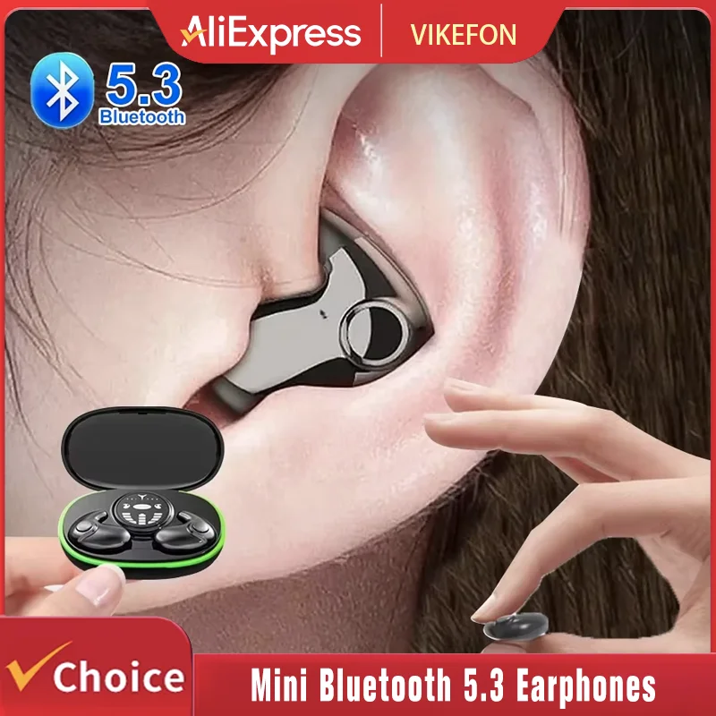 TWS Bluetooth 5.3 무선 이어폰 보이지 않는 수면 헤드폰 숨겨진 이어버드 IPX5 방수 소음 감소 스포츠 헤드셋