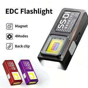 강력한 미니 COB LED 키체인 손전등 USB C 충전식 걸이형 작업등 방수 키링 캠핑 산책용 포켓 램프