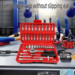46개 수리 도구 키트1/4인치소켓 세트(래칫 토크 렌치 포함) 자동차 및 자동차 유지 보수용 자동 정비사 수리 Amagi