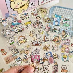 10PCS 만화 Chiikawa 귀여운 스티커 다이 커팅 스티커 애니메이션 DIY 핸드북 재료 깜박이는 레이저 스티커 어린이 장난감 선물